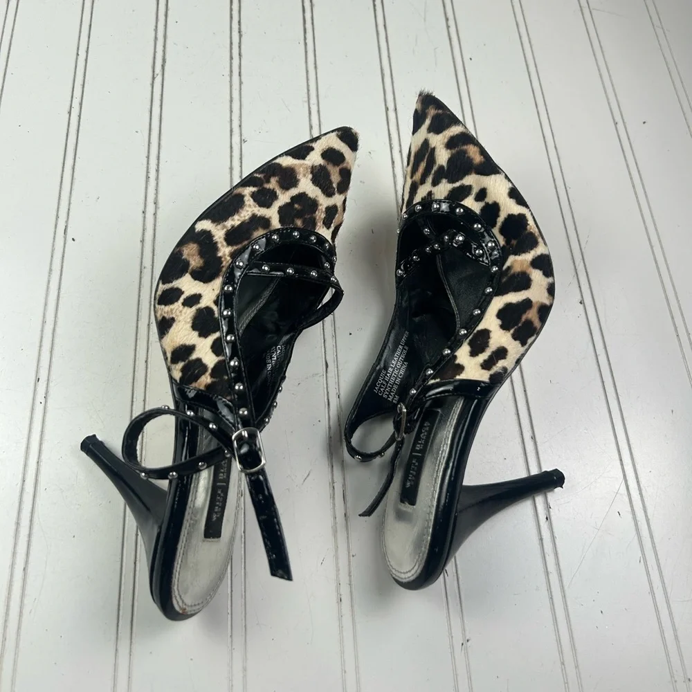 White House Black Market Y2K Jacquie Calf Hair Slingback Heels Cheetah Size 8.5 - Picture 5 of 11